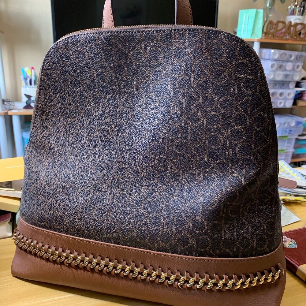 CALVIN KLEIN Monogram Logo Key Backpack Brown Bag